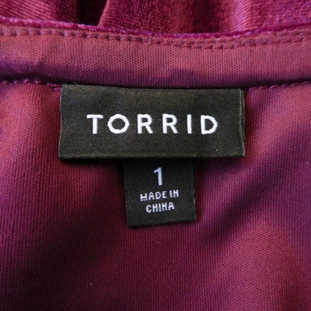 VeLVeT Torrid Dress Burgundy Cold Shoulder Suplice Babydoll Angel Bell 1X - Picture 10 of 13